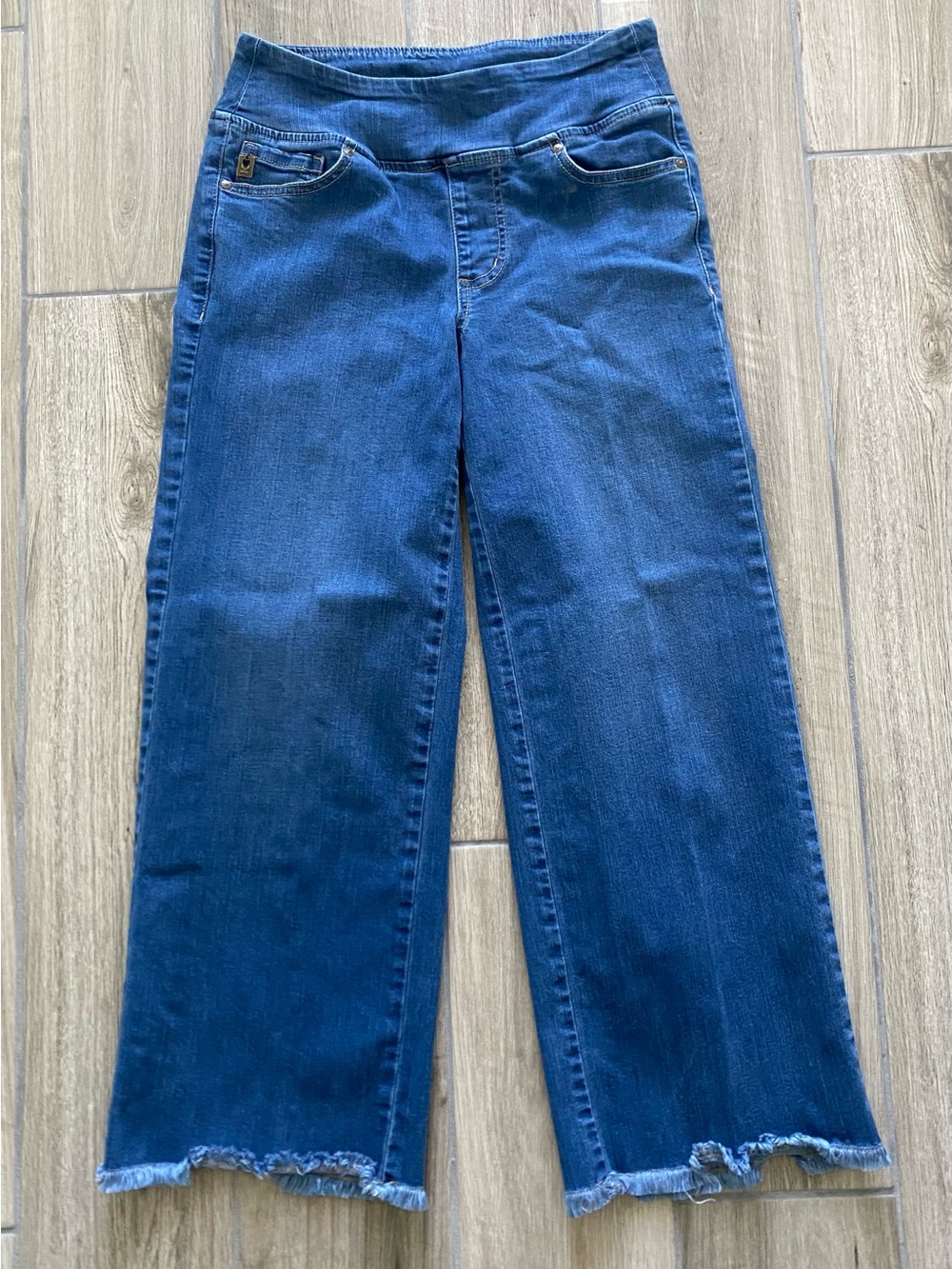 Belle by Kim Gravel Dark Blue Wide-Leg Cropped Jeans